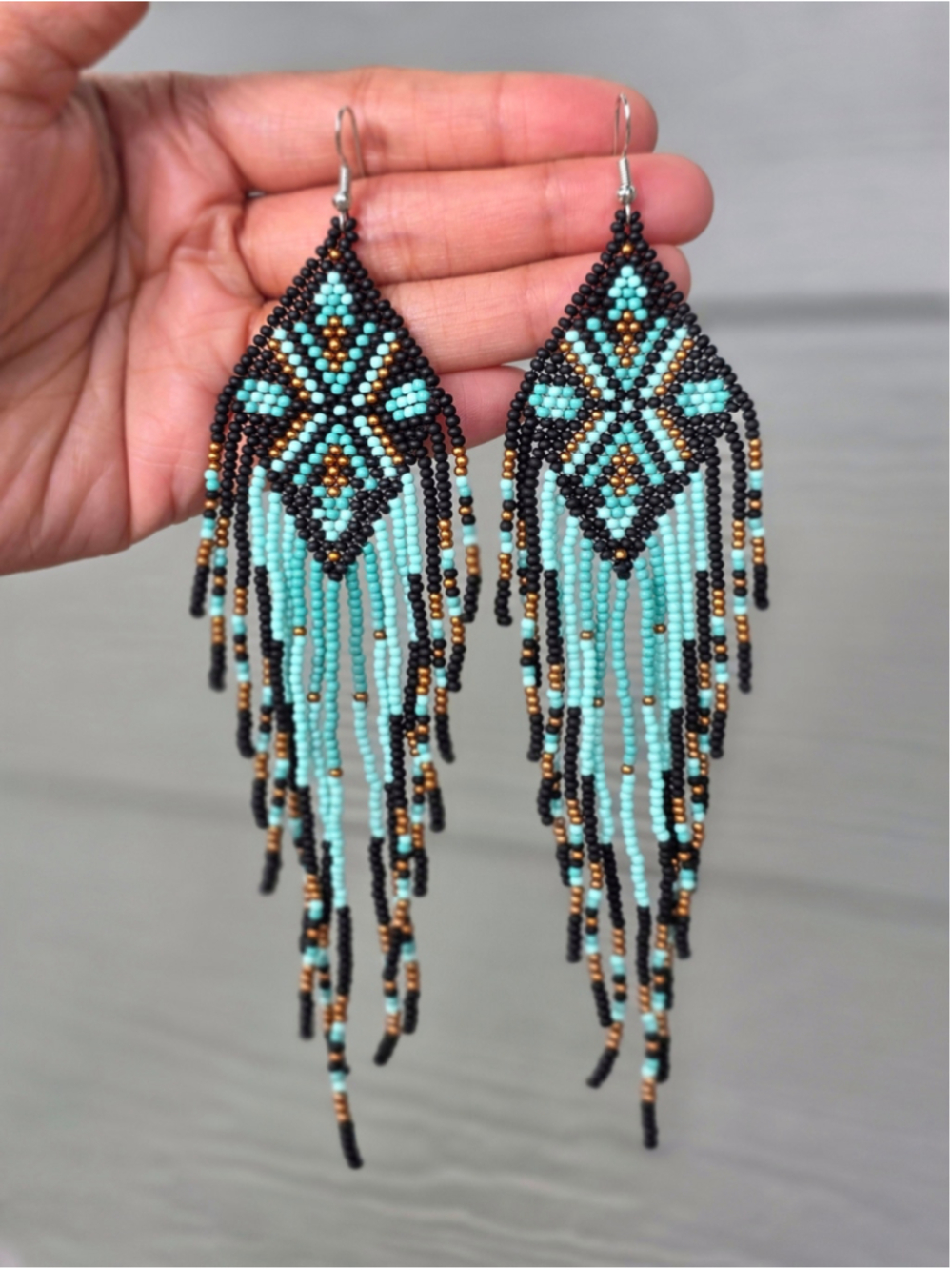 Dia Southwestern Fringe Beaded Earrings Handmade Boho Jewelry Turquoise